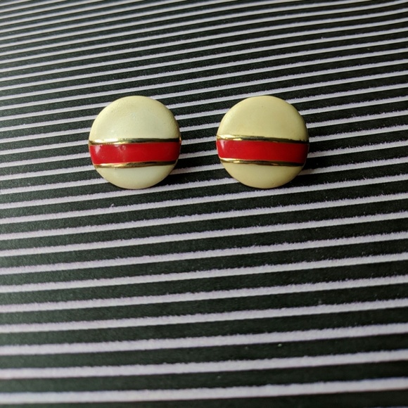 Vintage Red/Cream Earrings - Picture 1 of 2